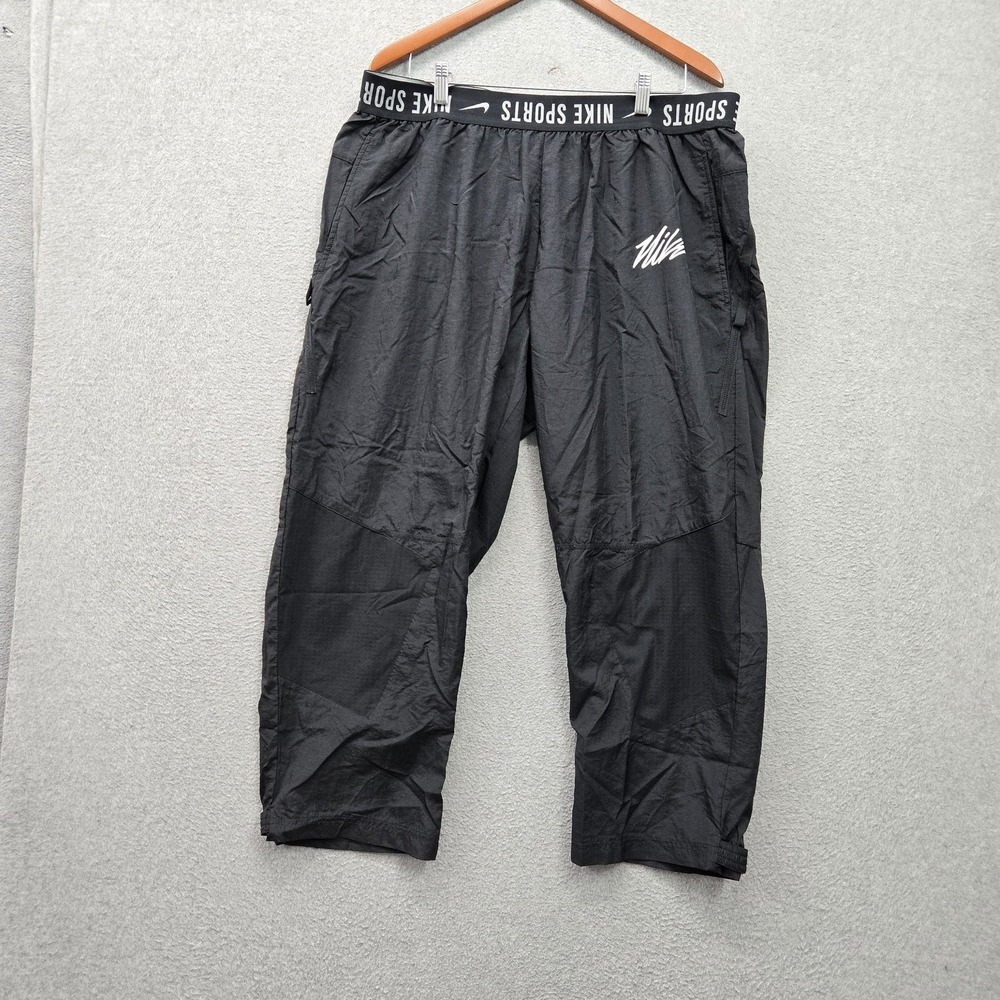 Nike Men Activewear Pants 2XL Black Track Cropped Logo High Rise 24" Inseam